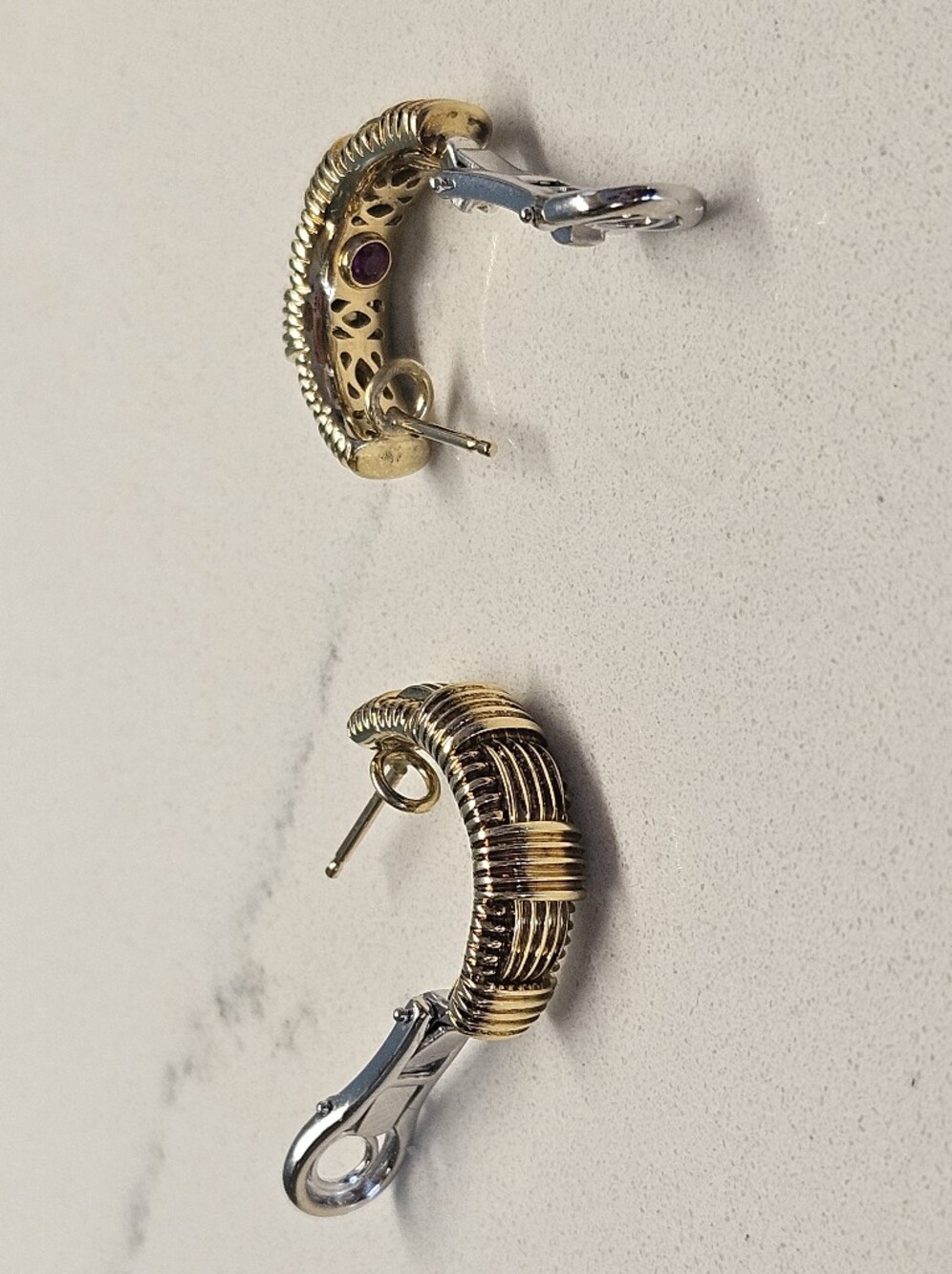 Roberto Coin Appassionata Textured Half Hoop Earrings in 18k Yellow Gold Ruby - Picture 8 of 12